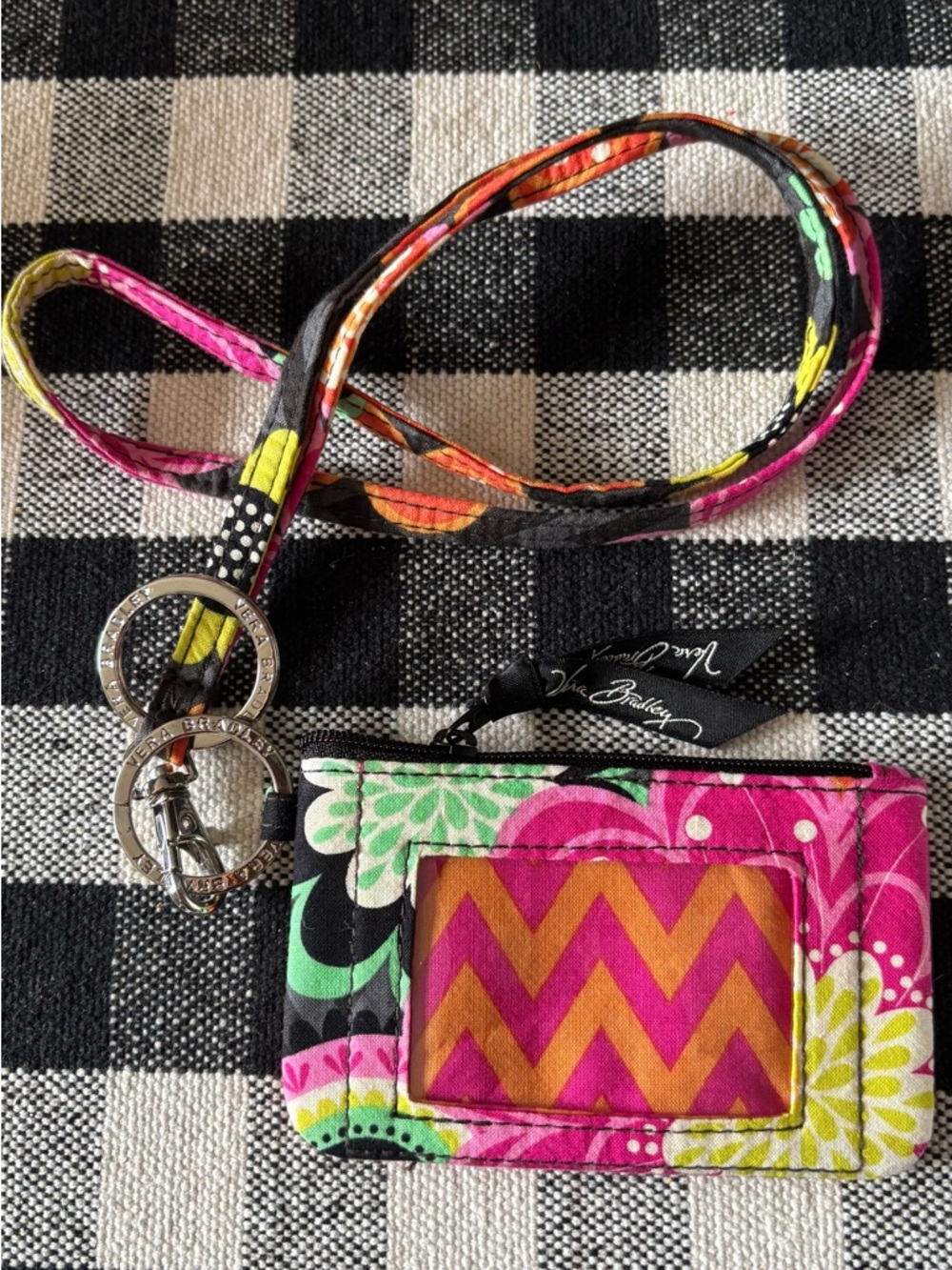 New Vera Bradley Zip ID Case and Lanyard in Ziggy Zinnias multi A
